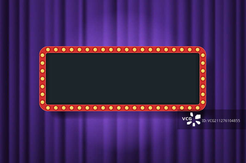 灯泡框架与空空间在紫色剧院图片素材