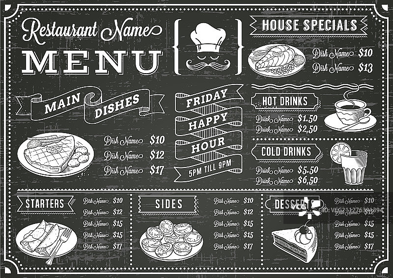 黑板餐厅菜单模板图片素材