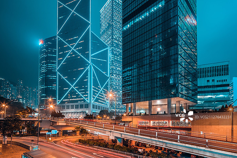 青橙色调香港城市夜景图片素材