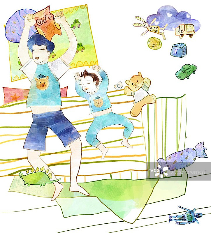 水彩插图的家庭与年幼的孩子图片素材