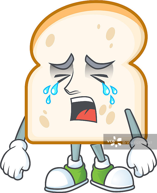 可爱的白色面包片和哭泣的吉祥物图片素材