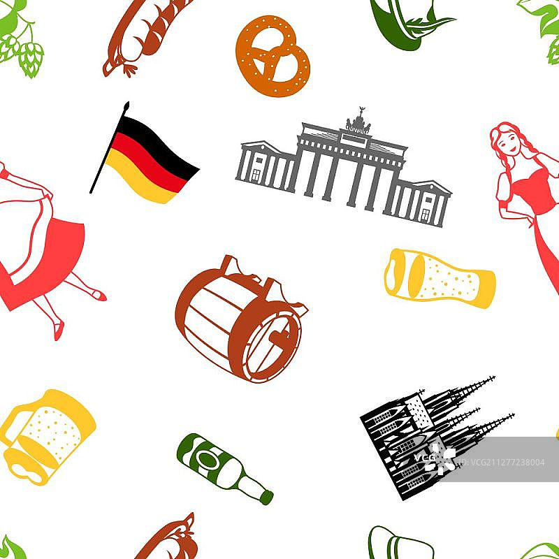 德国无缝模式。德国民族传统符号和物件…德国无缝模式。德国民族传统符号。图片素材
