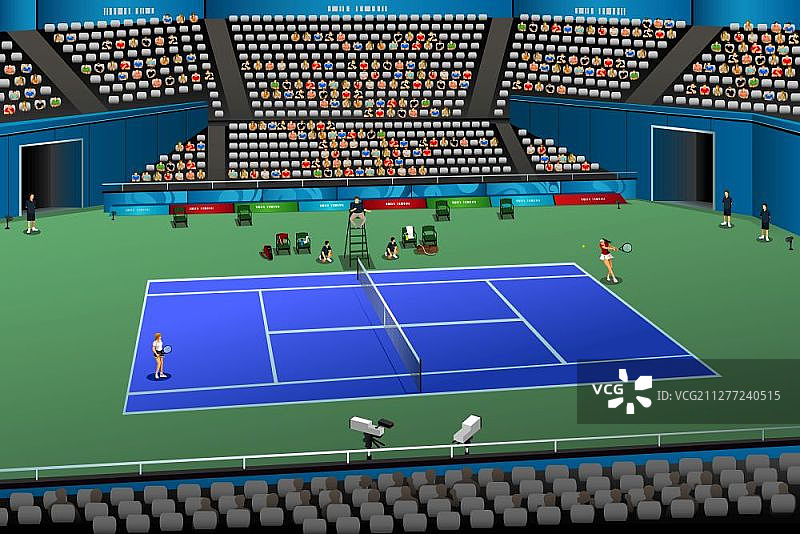 一个矢量插图女子打网球比赛的体育比赛系列图片素材