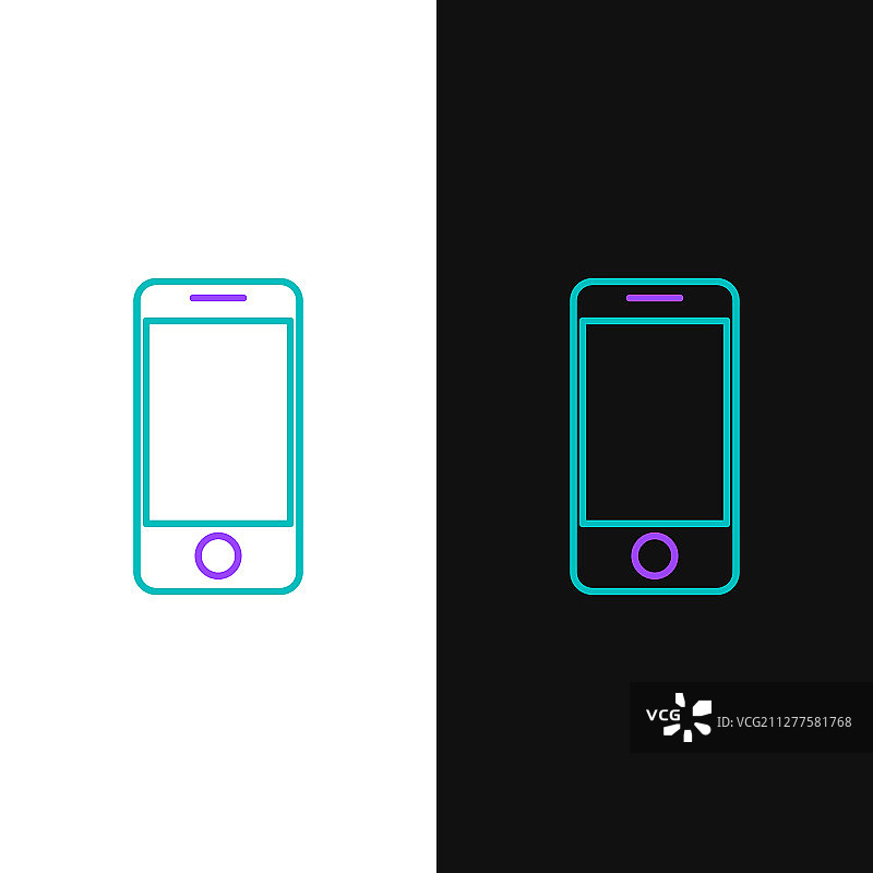 绿色和紫色线移动智能手机与应用程序图片素材
