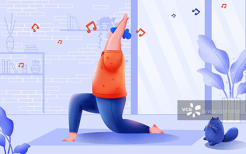夏季减肥运动健身瑜伽噪点插画图片素材