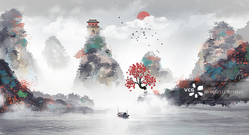 中国风山水画图片素材