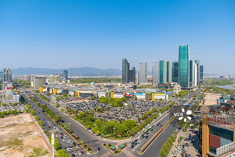浙江义乌国际商贸城和CBD日景图片素材