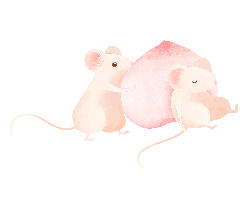 百鼠闹春之抱着水蜜桃的两只小老鼠图片素材