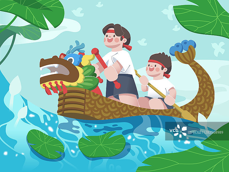 中国传统节日端午节赛龙舟矢量插画图片素材
