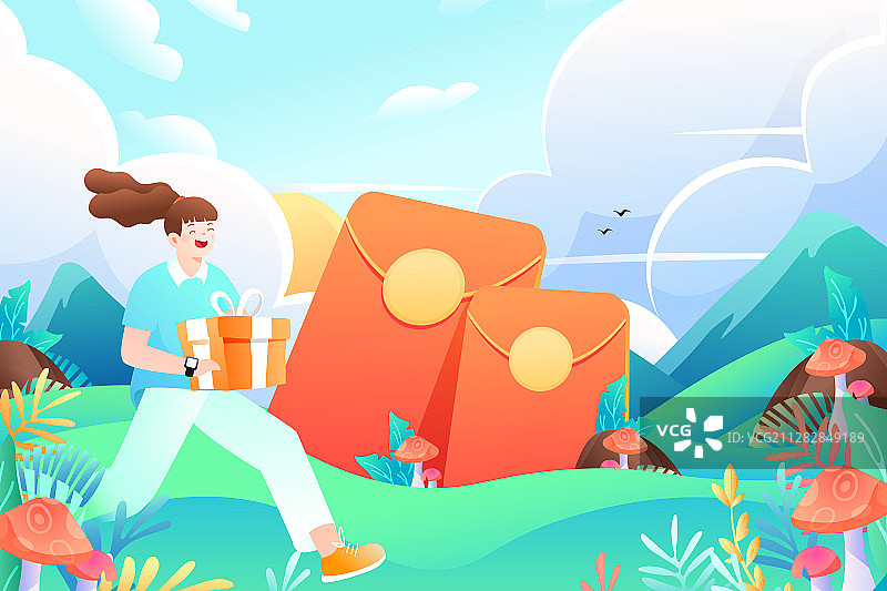 夏季红包电商促销互联网金融概念出游旅行踏青矢量插画图片素材