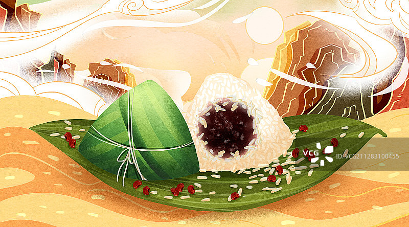 中国传统节日端午节豆沙粽子插画图片素材