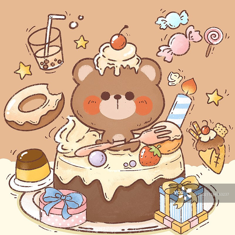 熊生日蛋糕零食派对图片素材