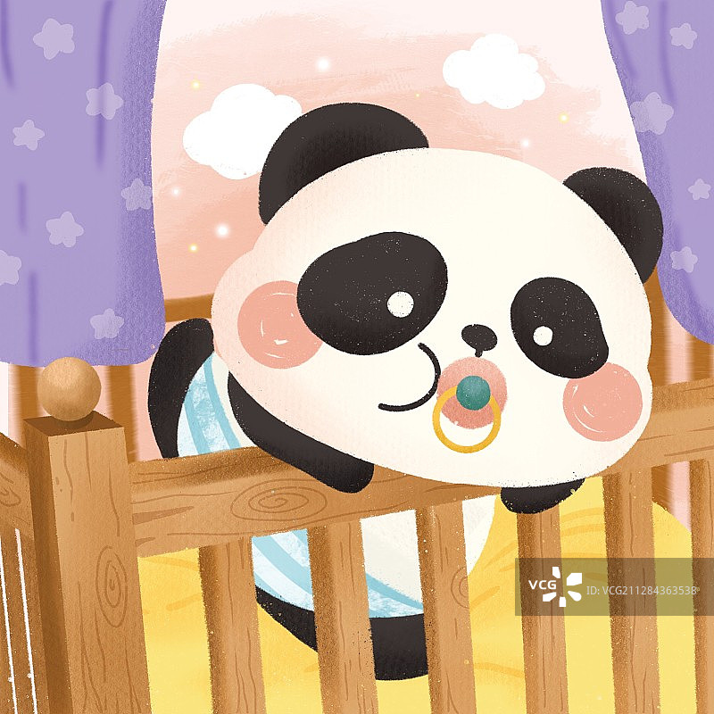 可爱的熊猫与婴儿床图片素材