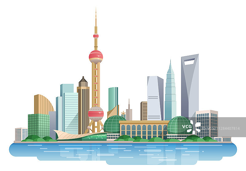 中国上海外滩对岸风景插画图片素材