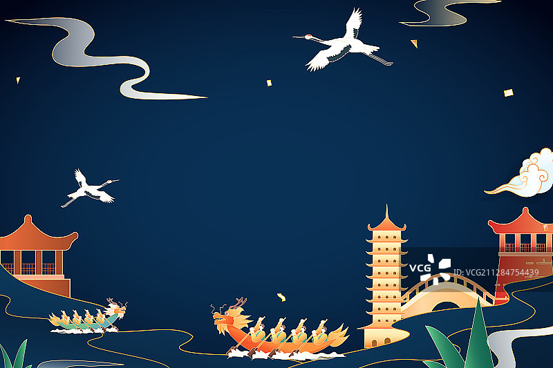 端午节传统节日习俗赛龙舟龙王神龙中国风国潮背景矢量插画图片素材