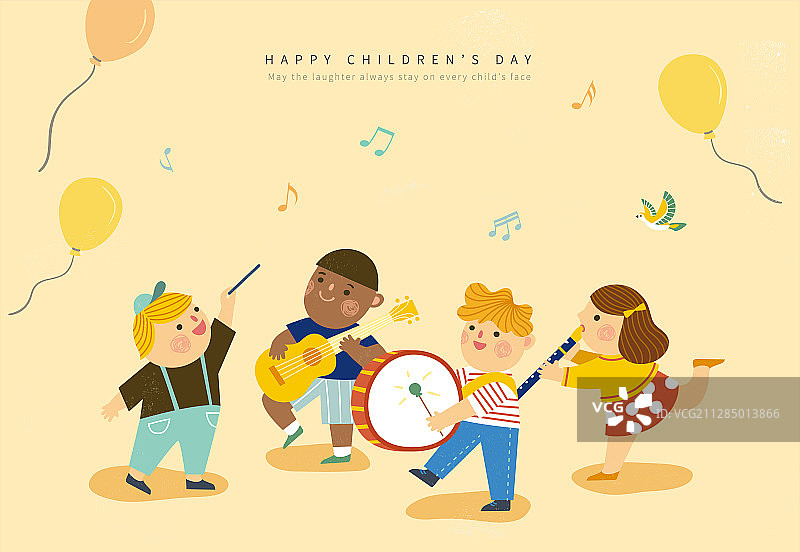 儿童节多种族孩子一起演奏乐器图片素材