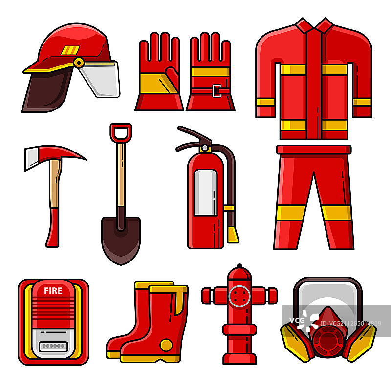 设置消防安全装备图标和元素图片素材