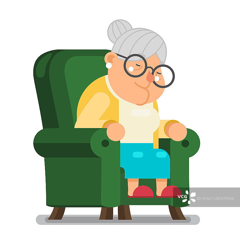 疲惫的奶奶坐在扶手椅上打盹图片素材