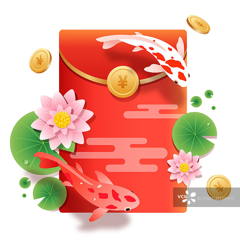 红包上的锦鲤和莲花莲叶图片素材