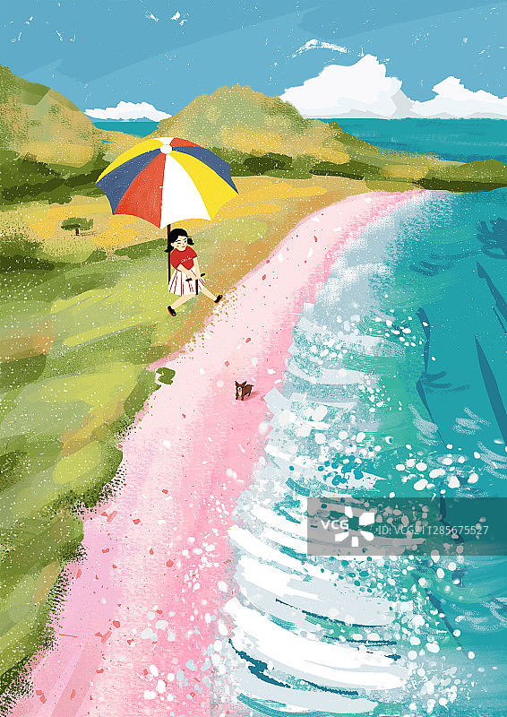 带上狗狗去旅行之粉色沙滩图片素材