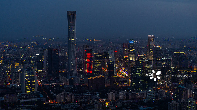 北京国贸CBD夜景航拍图片素材