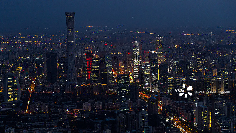 北京国贸CBD夜景航拍图片素材