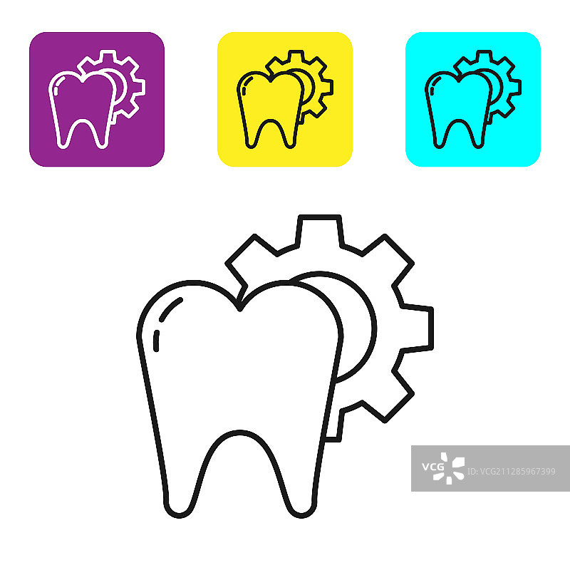 牙治疗程序图标黑线孤立图片素材