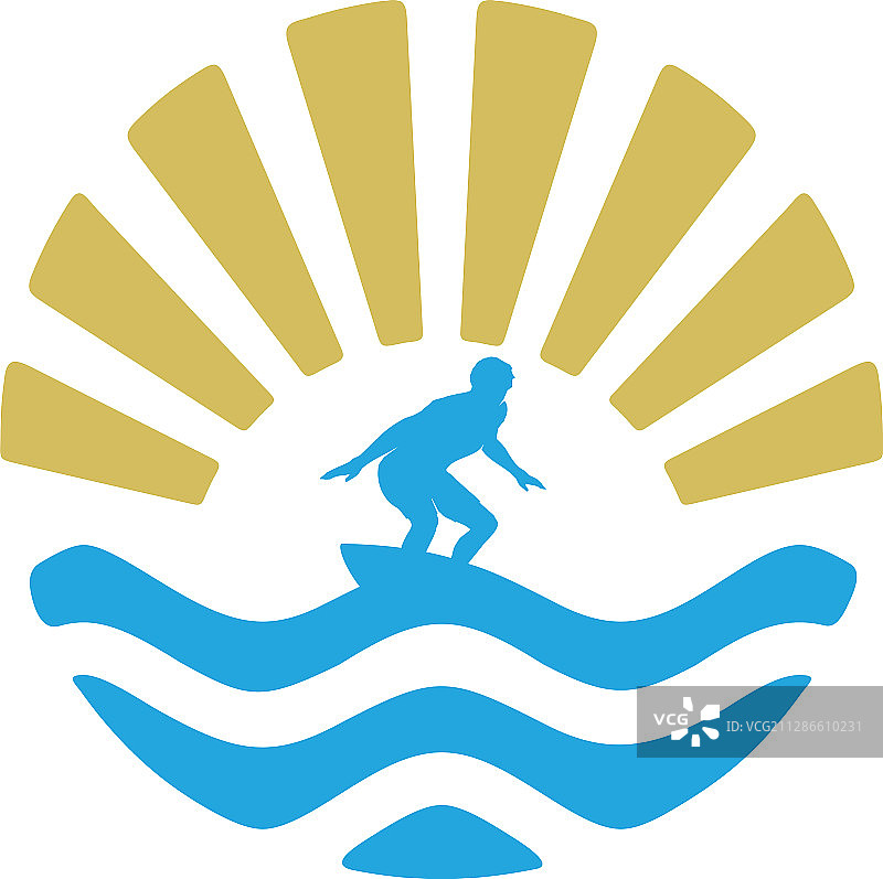 夏日冲浪板冲浪海浪海洋太阳鸟的标志图片素材