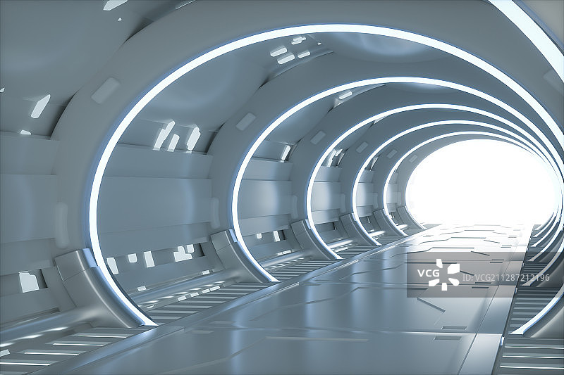 发光的科幻抽象隧道空间，三维图形图片素材