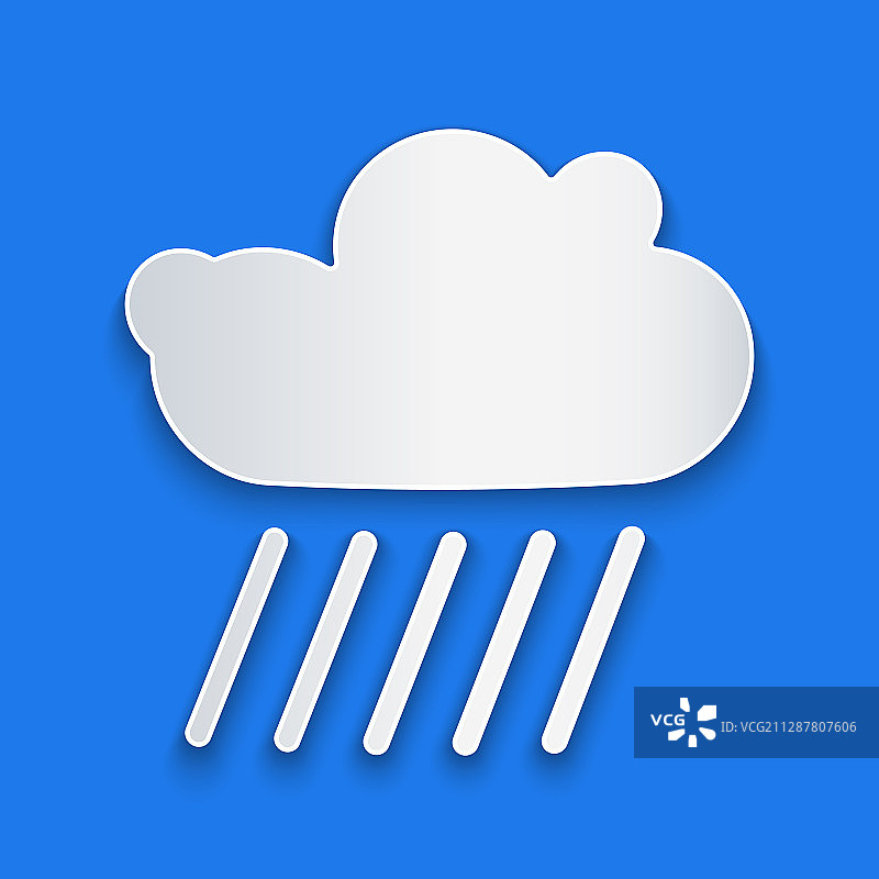 纸切云与雨的图标孤立在蓝色图片素材