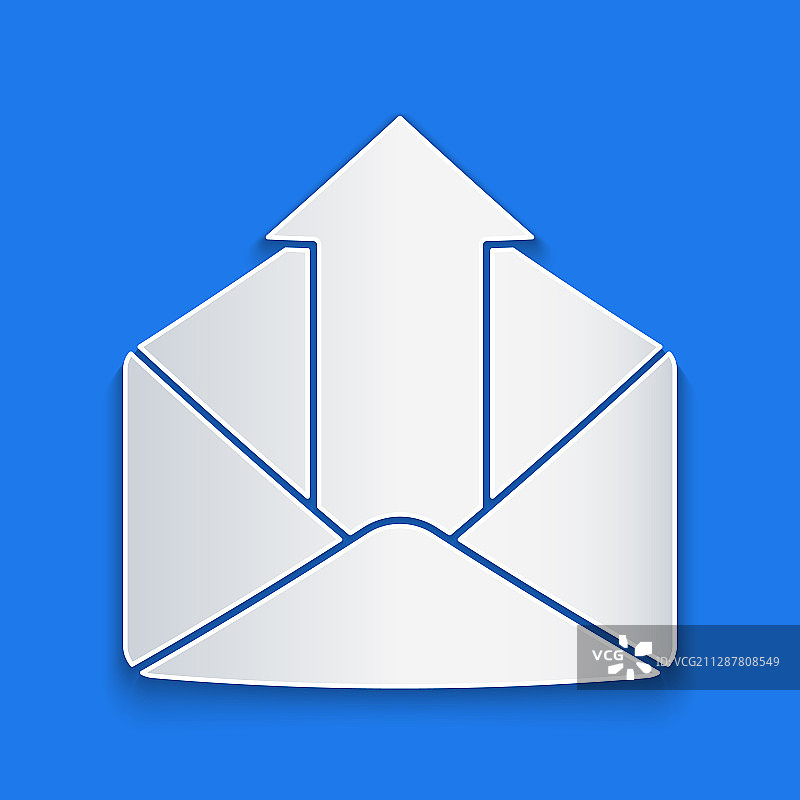 剪纸发送邮件图标孤立在蓝色图片素材