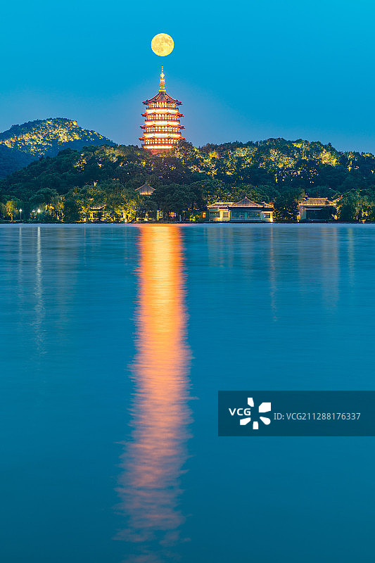 杭州西湖傍晚日落风光图片素材