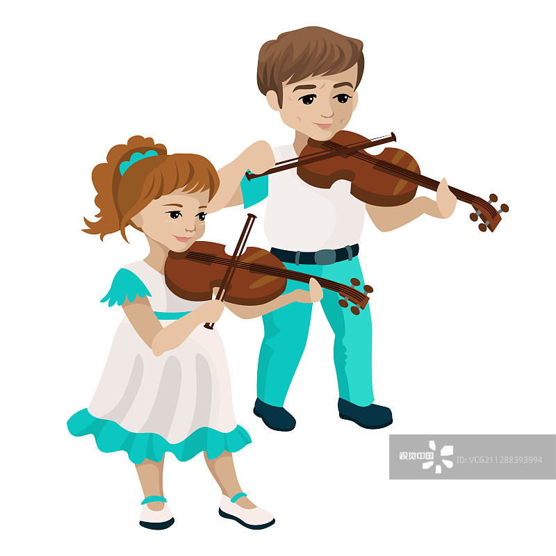 男孩和女孩在拉小提琴图片素材