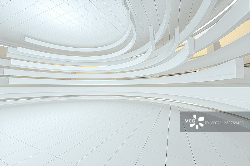 白色未来感圆形大厅室内 3D渲染图片素材