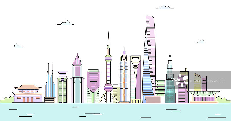 中国上海市城市简约线性矢量插画图片素材