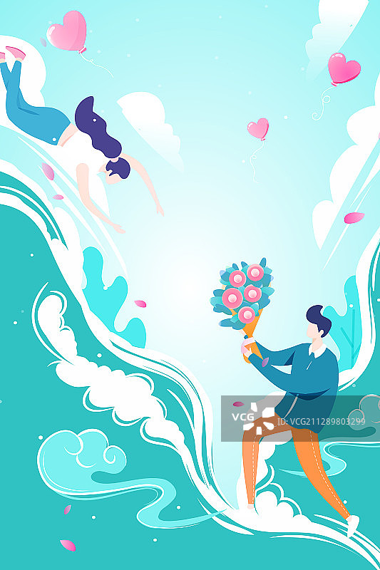 七夕节牛郎织女相会拥抱情人节礼物节日中国风矢量插画图片素材