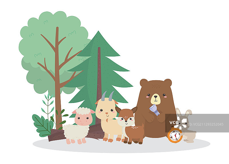 野营可爱的熊，兔子，绵羊，山羊，鹿图片素材