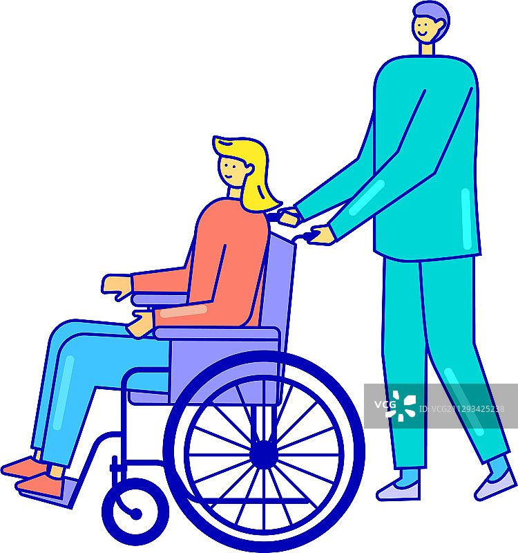 男医生帮助运送轮椅病人图片素材