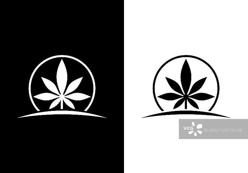 黑色和白色的大麻叶标志图标图片素材