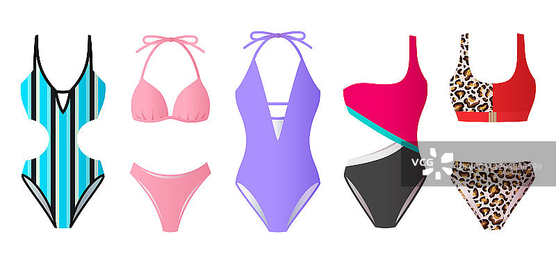 设置女子泳装和五颜六色的比基尼图片素材