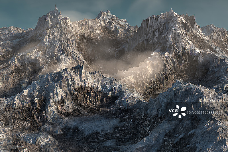 雾气弥漫的山峰 3D渲染图片素材
