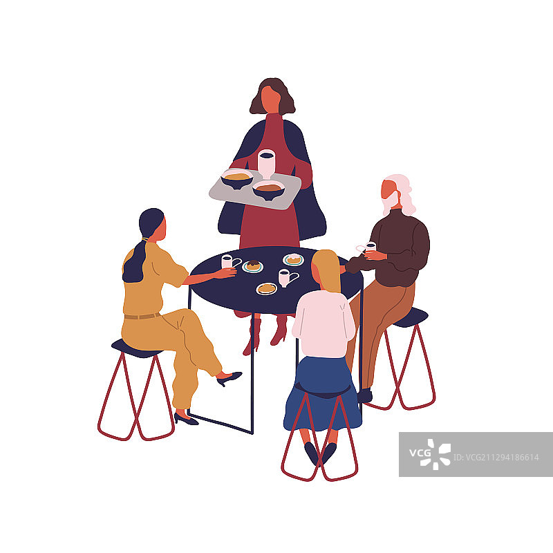 一群卡通人物坐在一起吃饭图片素材
