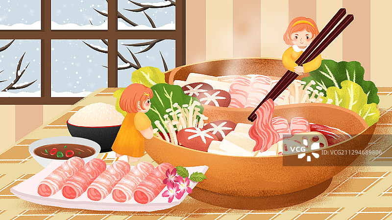 冬天的火锅和吃火锅的女孩图片素材