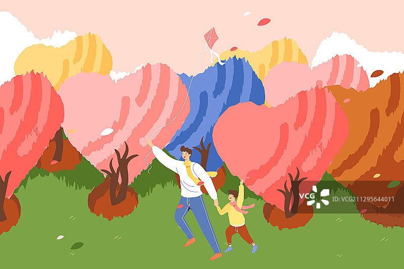公益献爱心传递爱情感表达自然风景秋季情侣家人亲子出游矢量插画图片素材