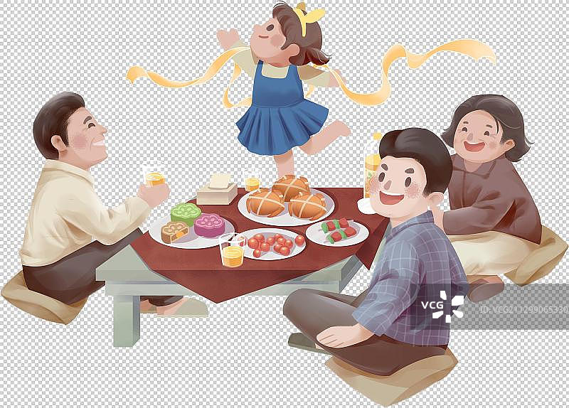 中秋节一家人吃饭跳舞无背景插画图片素材