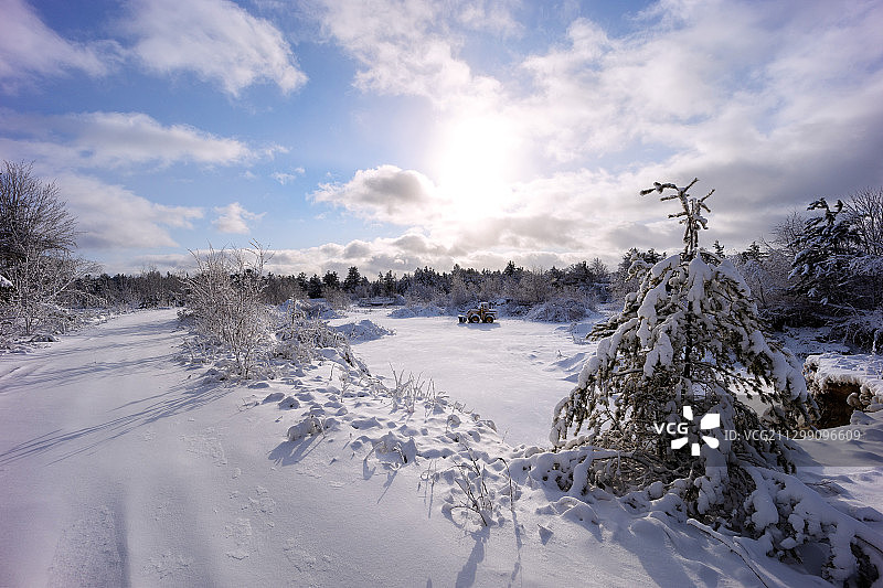 白雪覆盖的土地对天空的风景，佩塔瓦瓦，加拿大图片素材