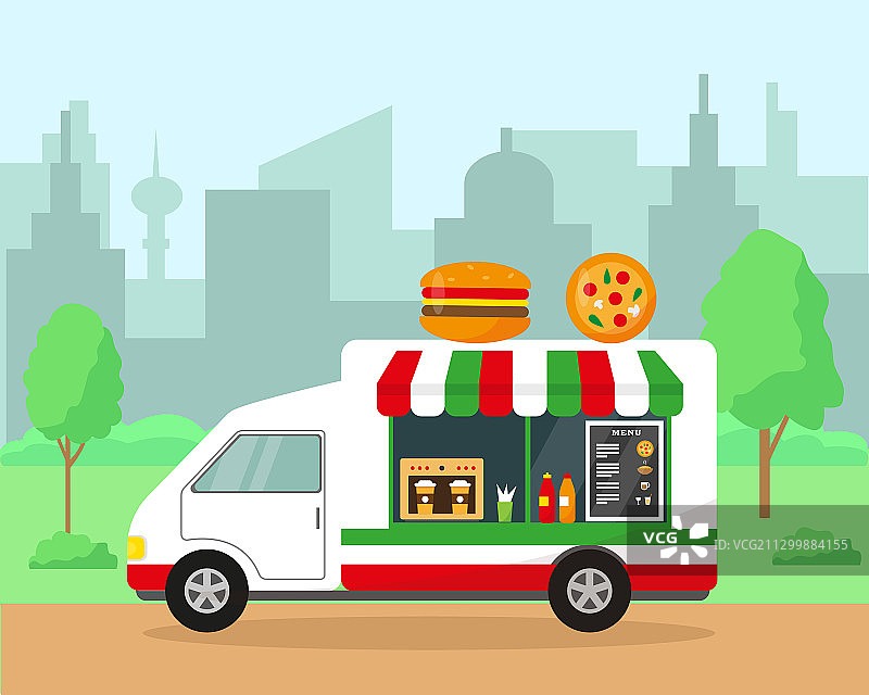 食物车在城市公园快餐概念图片素材
