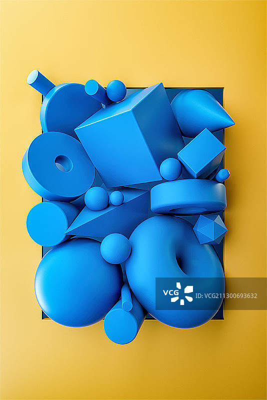 3D源数字合成抽象几何形状使用2020趋势色经典蓝色图片素材