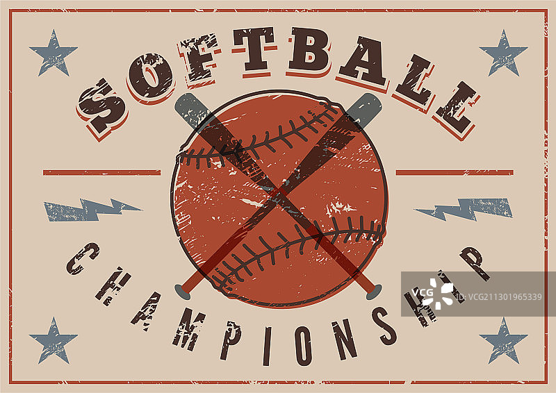 垒球锦标赛复古垃圾摇滚风格海报图片素材