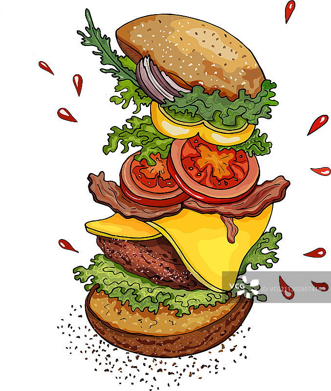 开胃的汉堡包与肉片培根奶酪图片素材